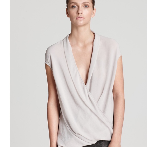HELMUT LANG SOFT GRAY FAUX WRAP TWIST TOP Medium - Picture 2 of 11